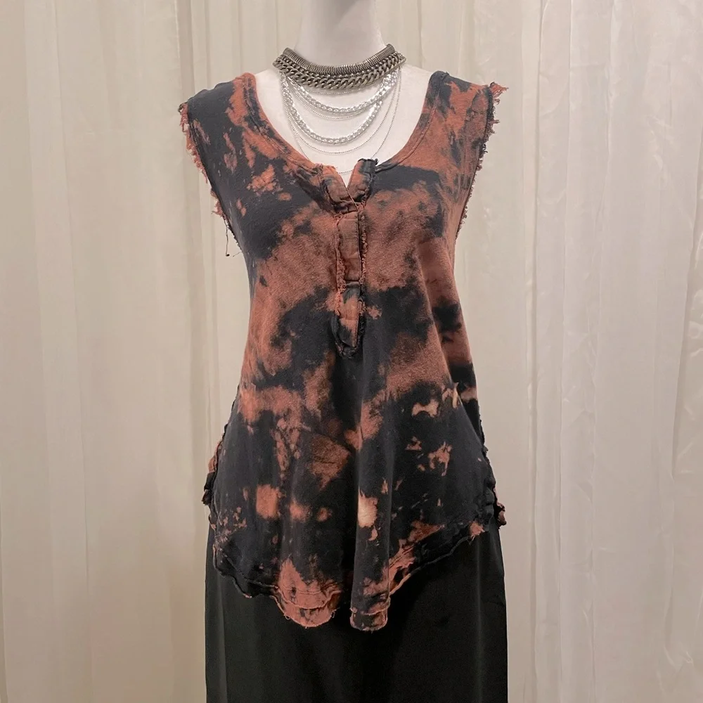 Free People Black and Orange Tie-Dye Tank Top - Picture 2 of 13